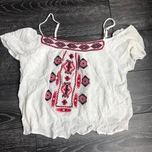 Bleuh Ciel White Red Blue Embroidered Top L
